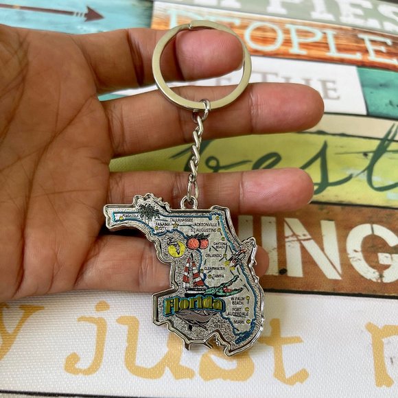 Works State of Florida Key Chain Acrylic Souvenir Keychain Retro Style Map Gift - Picture 1 of 3
